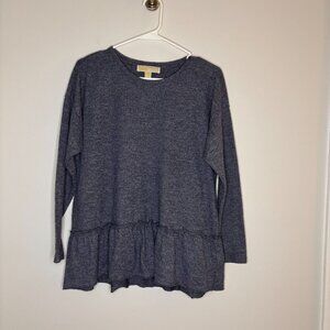 MICHAEL Michael Kors Long Sleeve Stretch Raw Edge Peplum Blue Size Medium